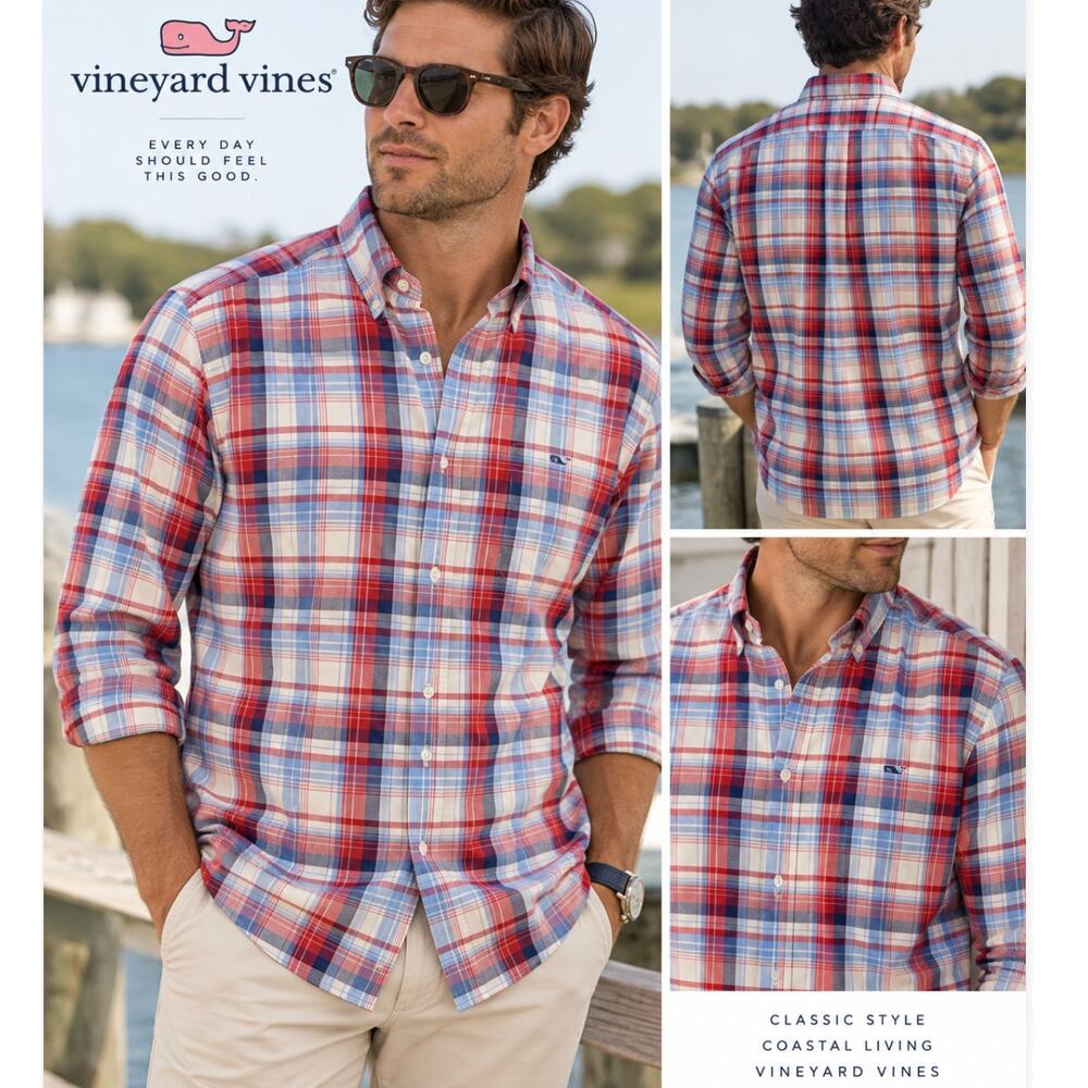 Vineyard Vines Slim Fit Tucker Shirt Plaid Button Down Cotton Mens XL Preppy